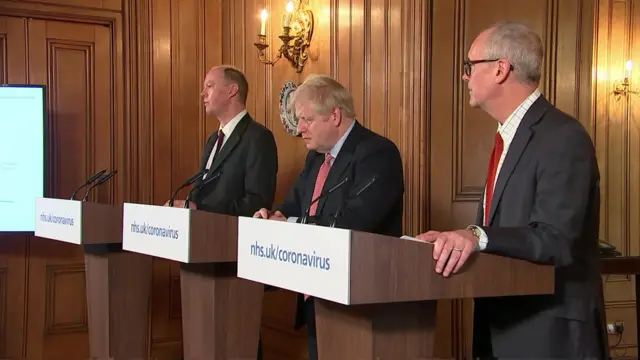 Professor Chris Whitty, PM Boris Johnson and Sir Patrick Vallance