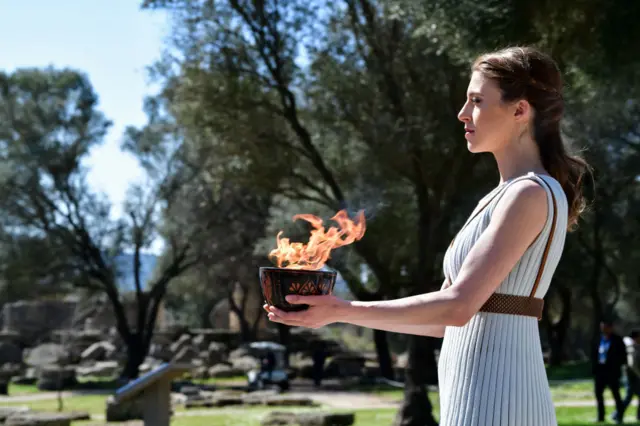 Lighting ceremony of the Olympic flame for the Tokyo Summer Olympics