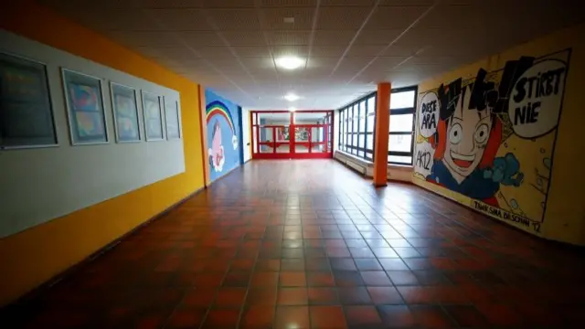 Empty hallway at a school in Bonn, Germany