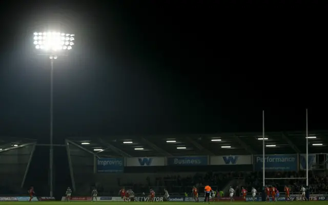 AJ Bell Stadium at night