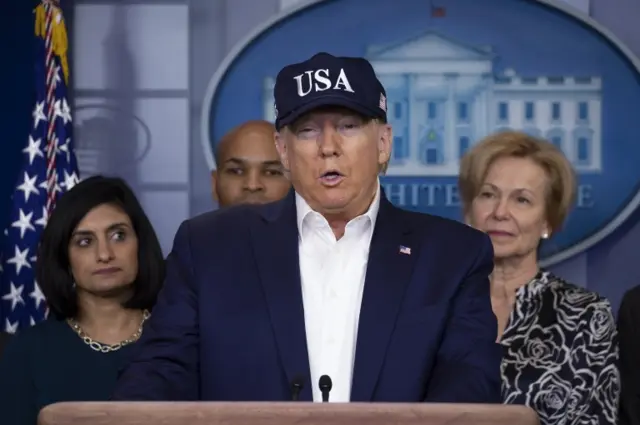 President Donald Trump speaking in the White House on Saturday