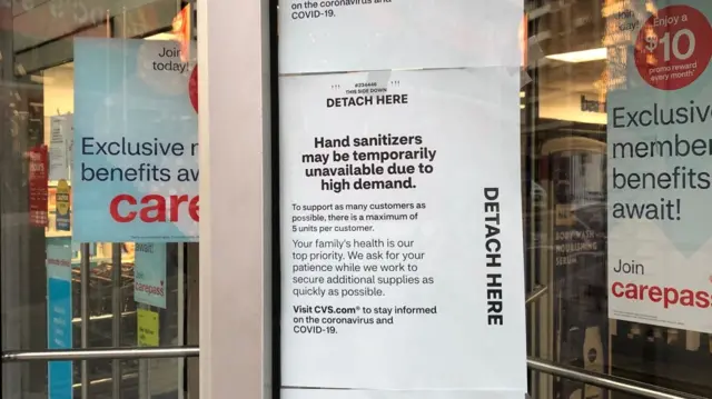 A US pharmacy warning that hand sanitisers may be in short stock