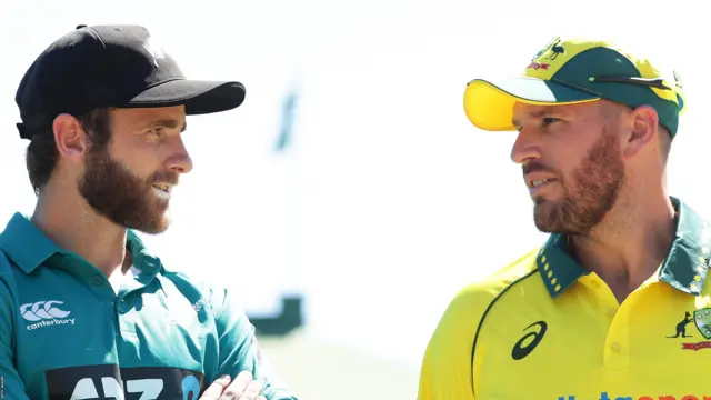 Kane Williamson of New Zealand and Aaron Finch of Australia