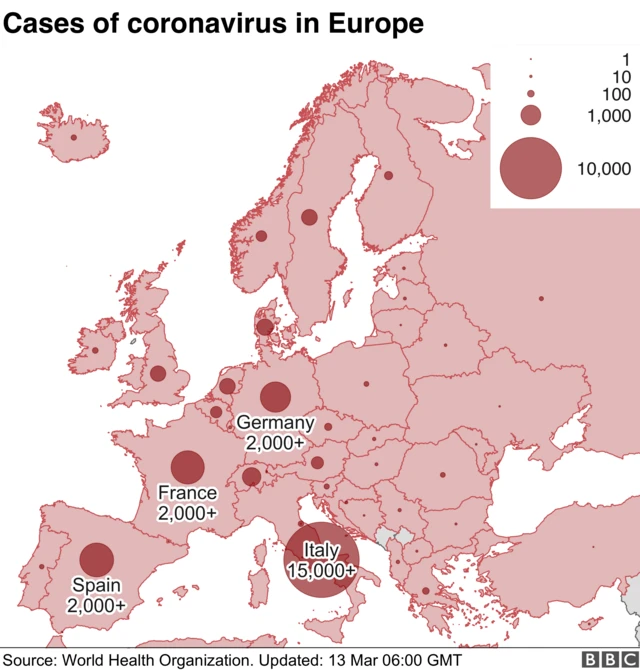 Cases of coronavirus in Europe