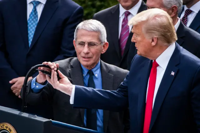 Trump and Dr Fauci at a briefing