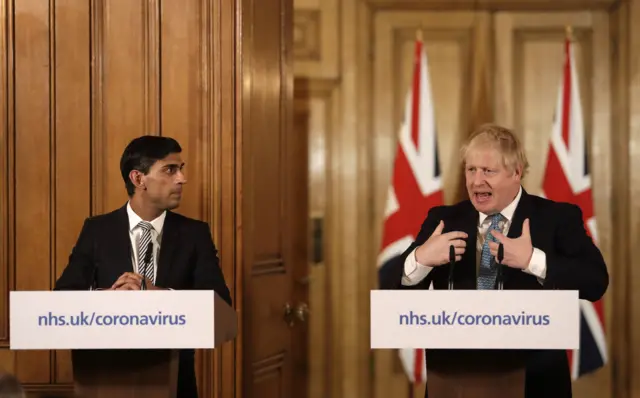 Rishi Sunak and Boris Johnson at Downing Street news conference