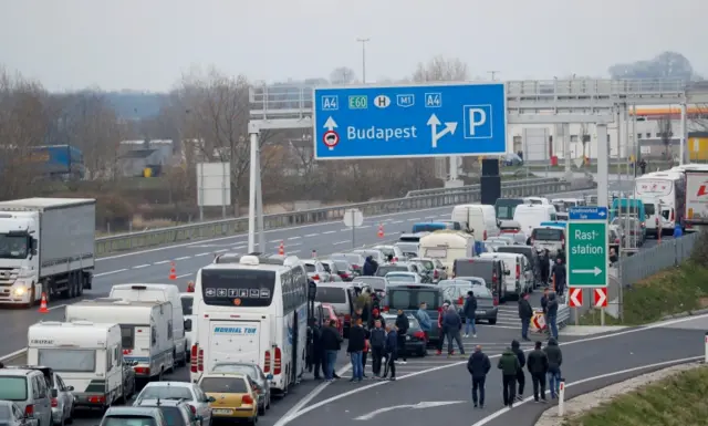 Thousands of people were left stranded on the border with Austria at Nickelsdorf