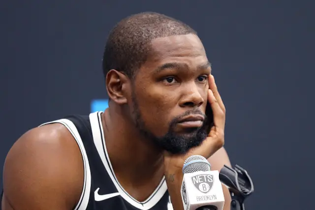 Kevin Durant of the Brooklyn Nets speaks to media in September 2019