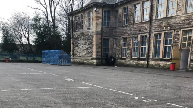 Empty playground at secondary school