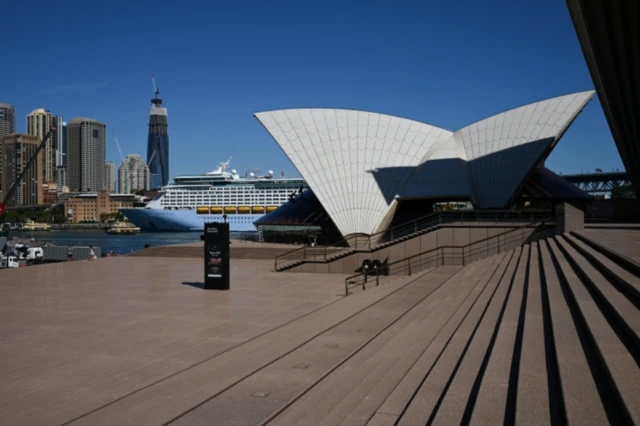 Deserted forecourt outside Sydney Opera House