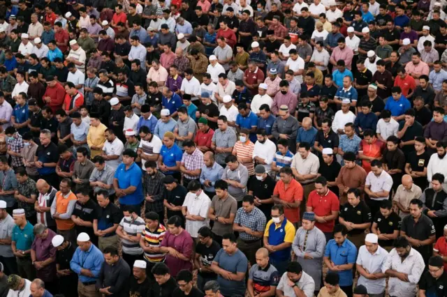 Malaysian Muslims perform Friday prayer