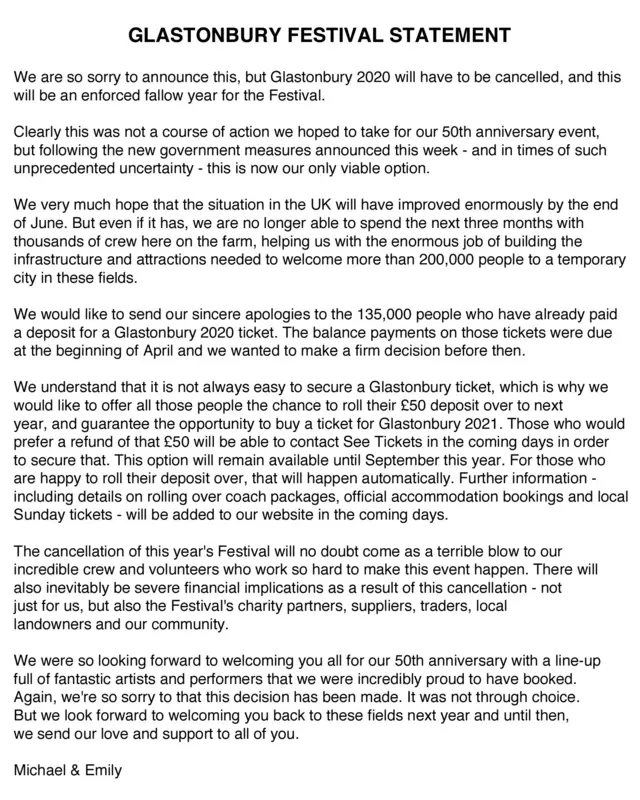 Glastonbury statement