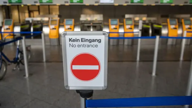 No Entry sign at Frankfurt am Main airport on 17 March