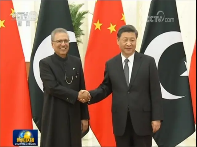 Chinese President Xi Jinping and his Pakistani counterpart Arif Alvi