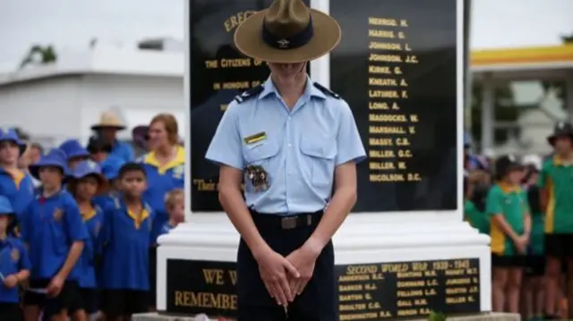 A young Australian Air Force Cadet at a wreath laying ceremony in Bowen, Australia, 2019