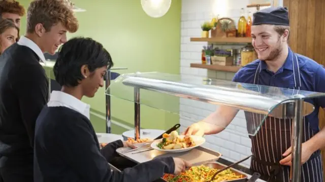 School dinner being served