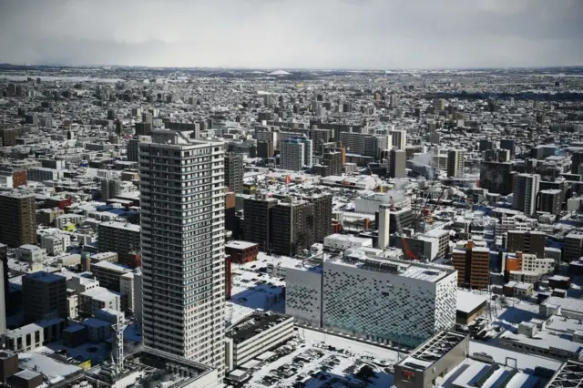 This picture taken on February 4, 2020 shows a general view of Sapporo.