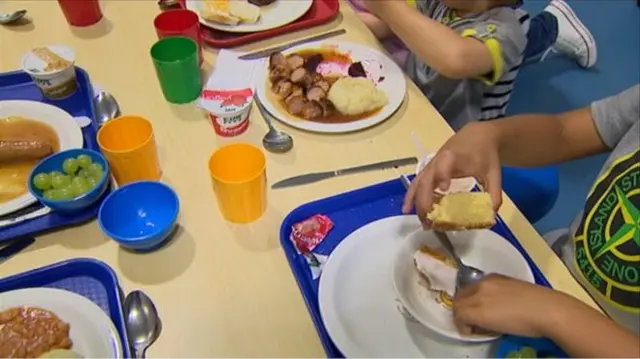 School dinners being eaten at a table