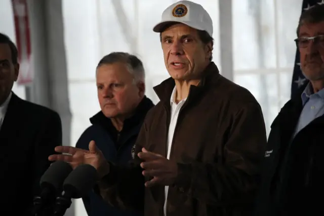 New York Governor Andrew Cuomo speaks to the media on March 13, 2020 in New Rochelle, New York