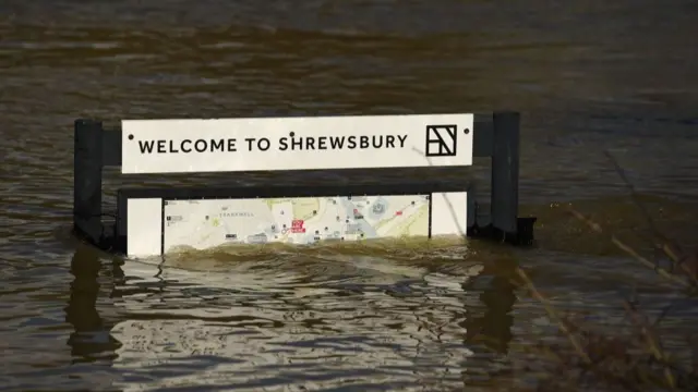 Shrewsbury sign almost under water