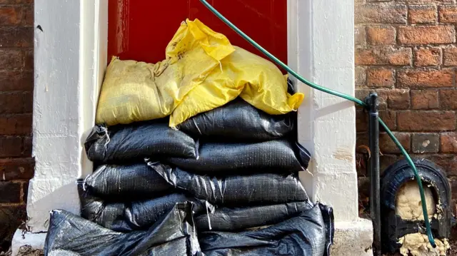 Sandbags outside home in Shrewsbury