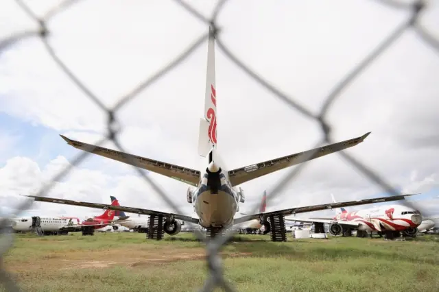 Decommissioned and suspended commercial aircraft are seen stored in Pinal Airpark on March 19, 2020 in Marana, Arizona. U.S