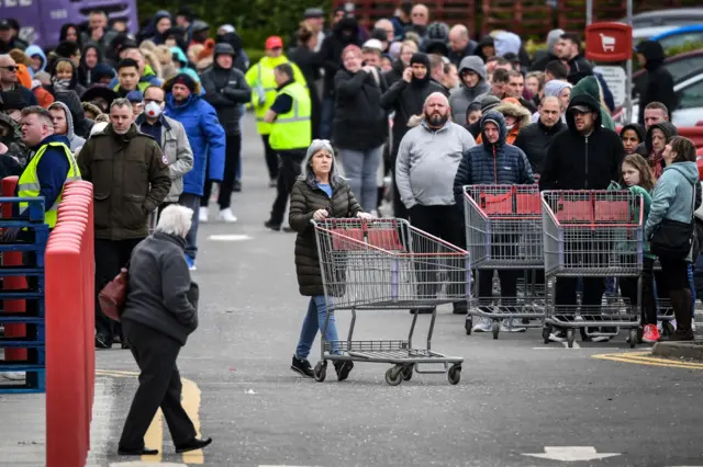 There was a large queue of shoppers trying to get into the Costco store in Glasgow on Saturday