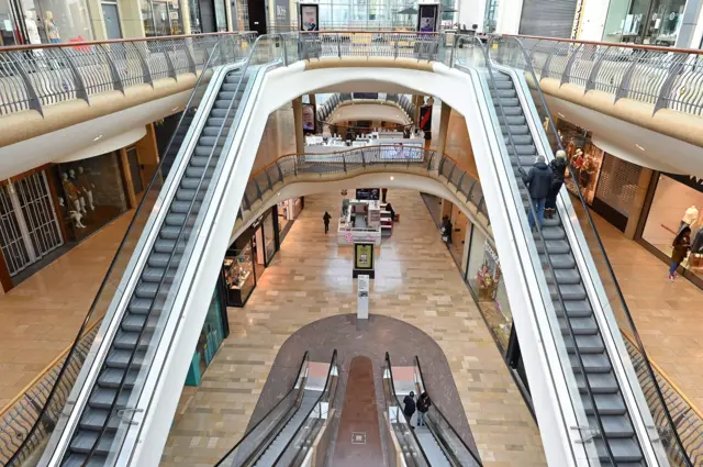 A virtually empty Bullring Shopping Centre in Birmingham in central England is pictured on the morning of March 21, 2020