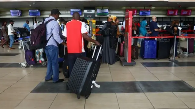 Passengers at Lagos airport, Nigeria. Photo: 19 March 2020