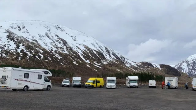 Campervans pictured in the Highlands on Saturday