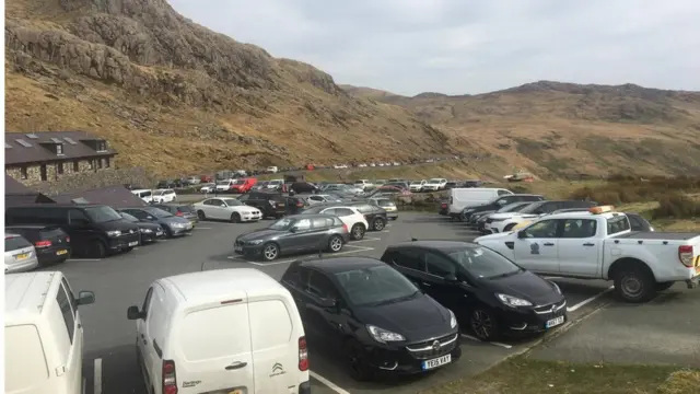 Car park full of cars in Snowdonia