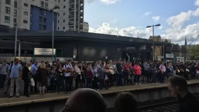 Commuters in Cardiff