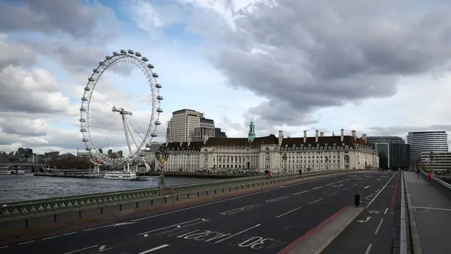 General view of a deserted Westminster bridge in London