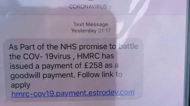 Screenshot of coronavirus scam message