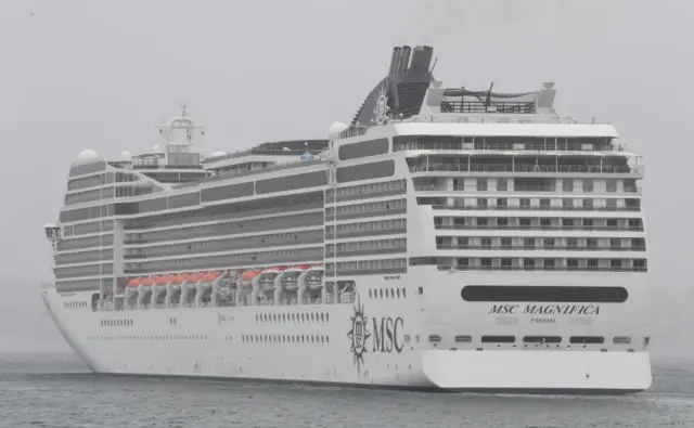 The MSC Magnifica cruise ship from sits in the harbour on March 16, 2020