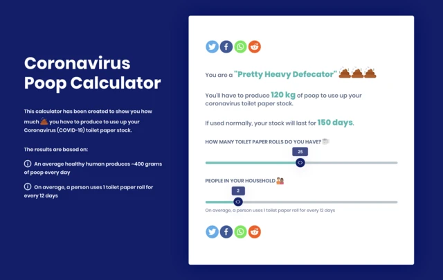 Screenshot of the coronavirus poop calculator