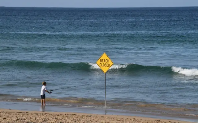 A closed beach in Sydney, Australia, 22 March