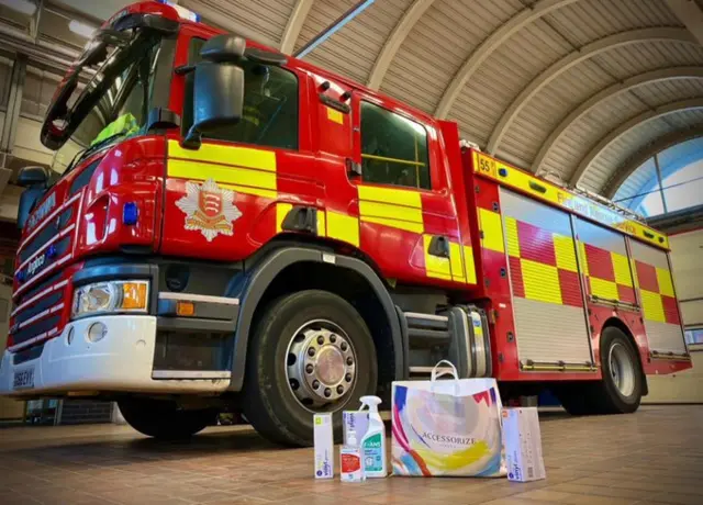 Fire engine and donated goods