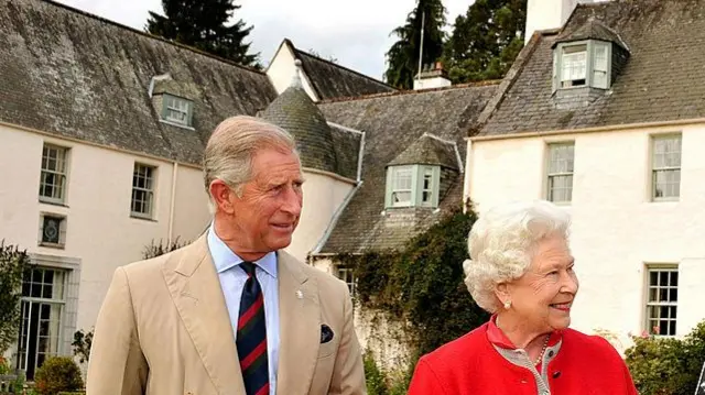 Prince Charles and the Queen outside his Birkhall residence, where he is now isolating