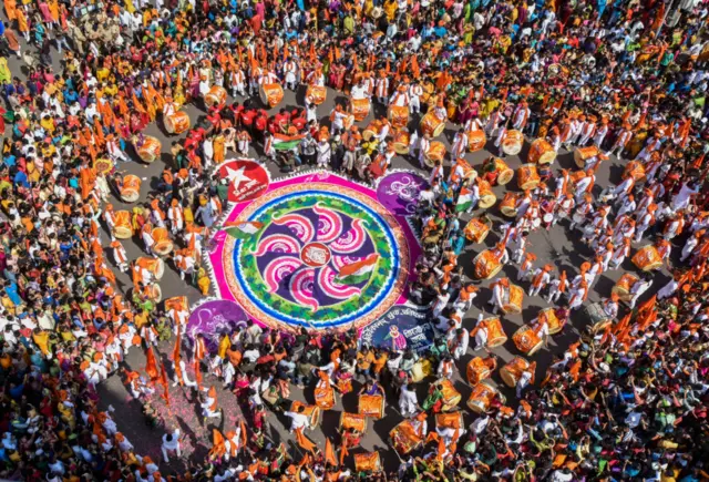 People in traditional clothes take part in the procession to celebrate the Marathi New Year, 'Gudi Padwa', at Girgaon, on April 6, 2019