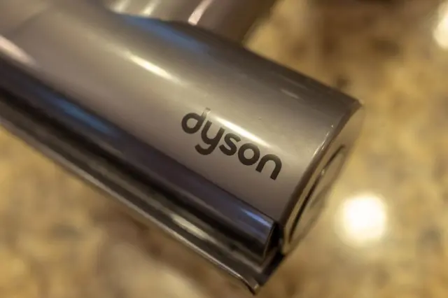 Close-up of logo for luxury vacuum cleaner company Dyson