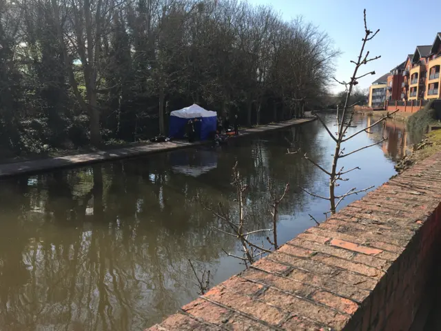 Police tent on Nottingham Canal