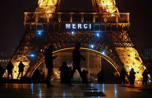 Eiffel Tower with the word Merci