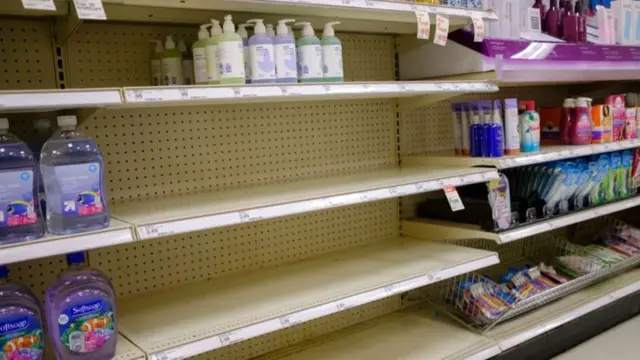 Empty shelf of soap in a supermarket