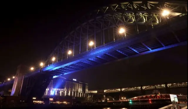 Tyne Bridge illuminated blue