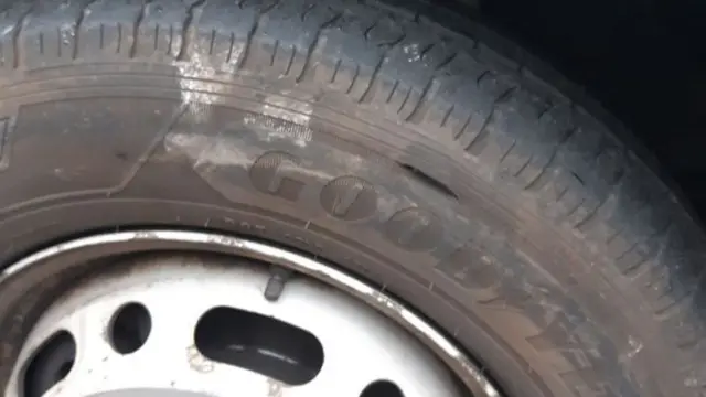 The damaged tyre