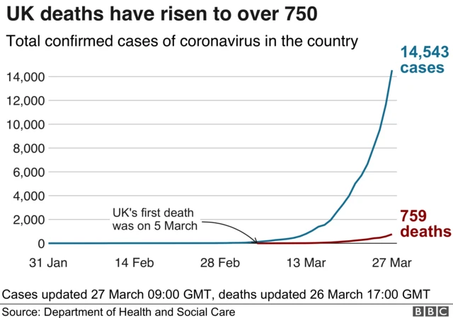 Graphic showing UK deaths from coronavirus