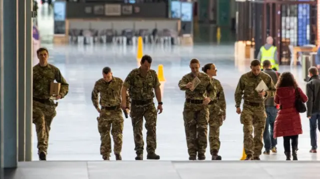 Armed forces at the Excel Centre in London