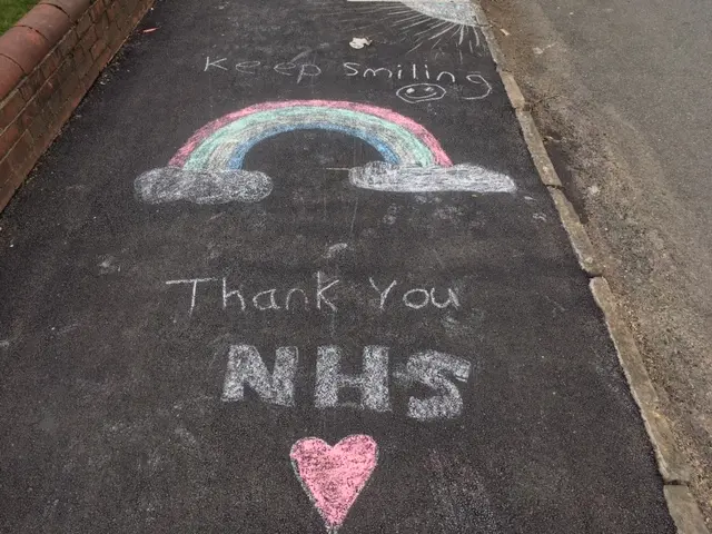 Picture of 'Thank you NHS' chalked on a pavement in Whitchurch