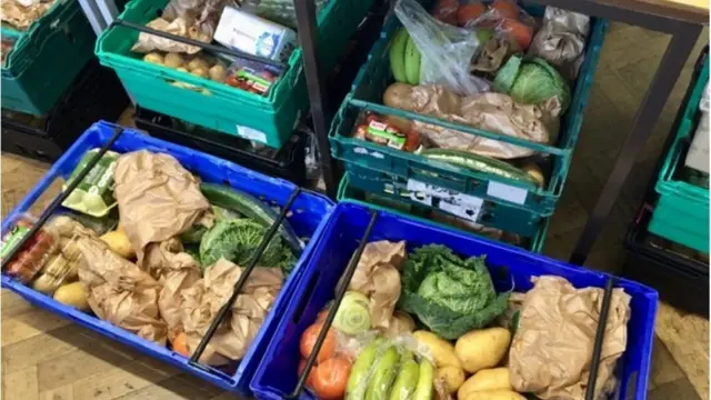 Boxes of fresh vegetables at a food bank